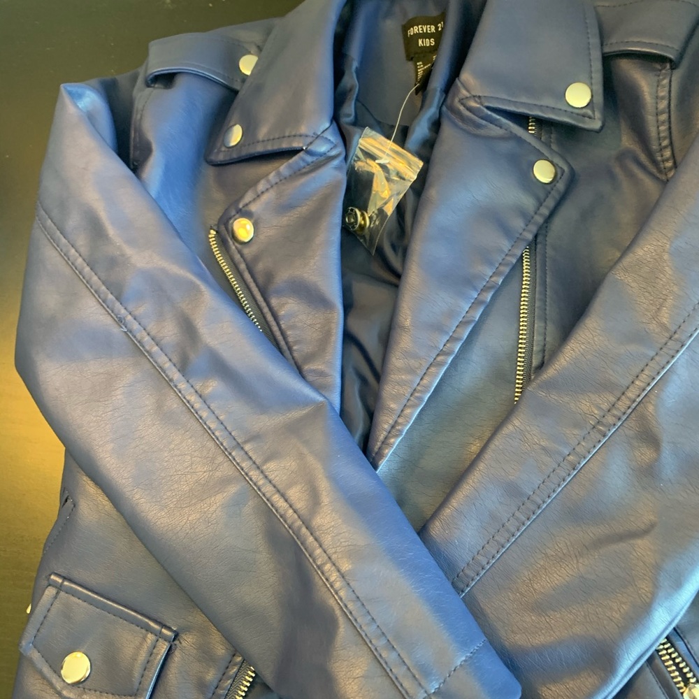 Blue Leather Coat w/ Silver Detailing
